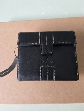 DKNY Black Leather Wallet with Contrast Stitching
